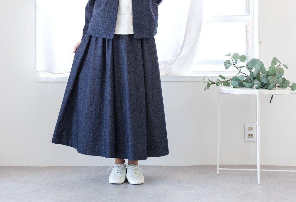 デニムフレアースカート/美・大人シルエット6枚はぎ
