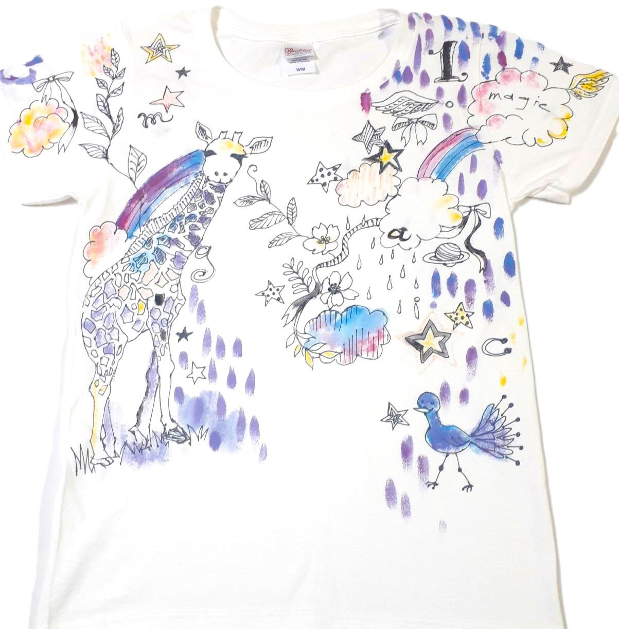 「夢見るキリン」注文　手描き Tシャツ　綿　名入れ　プレゼント