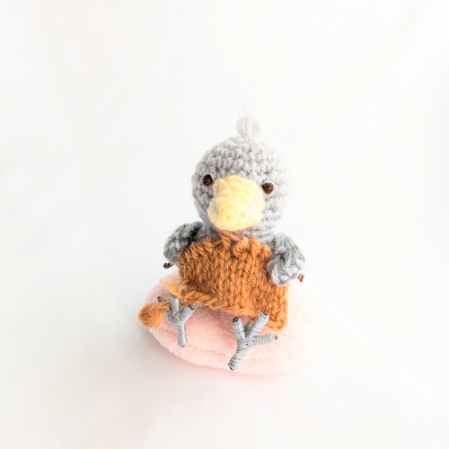 【ふじ3776様】　ハシビロコウ　うさぎ　インコ　あみぐるみ　がま口 受注制作】ハシビロコウのあみぐるみ(編み物) あみぐるみ ainote 通販