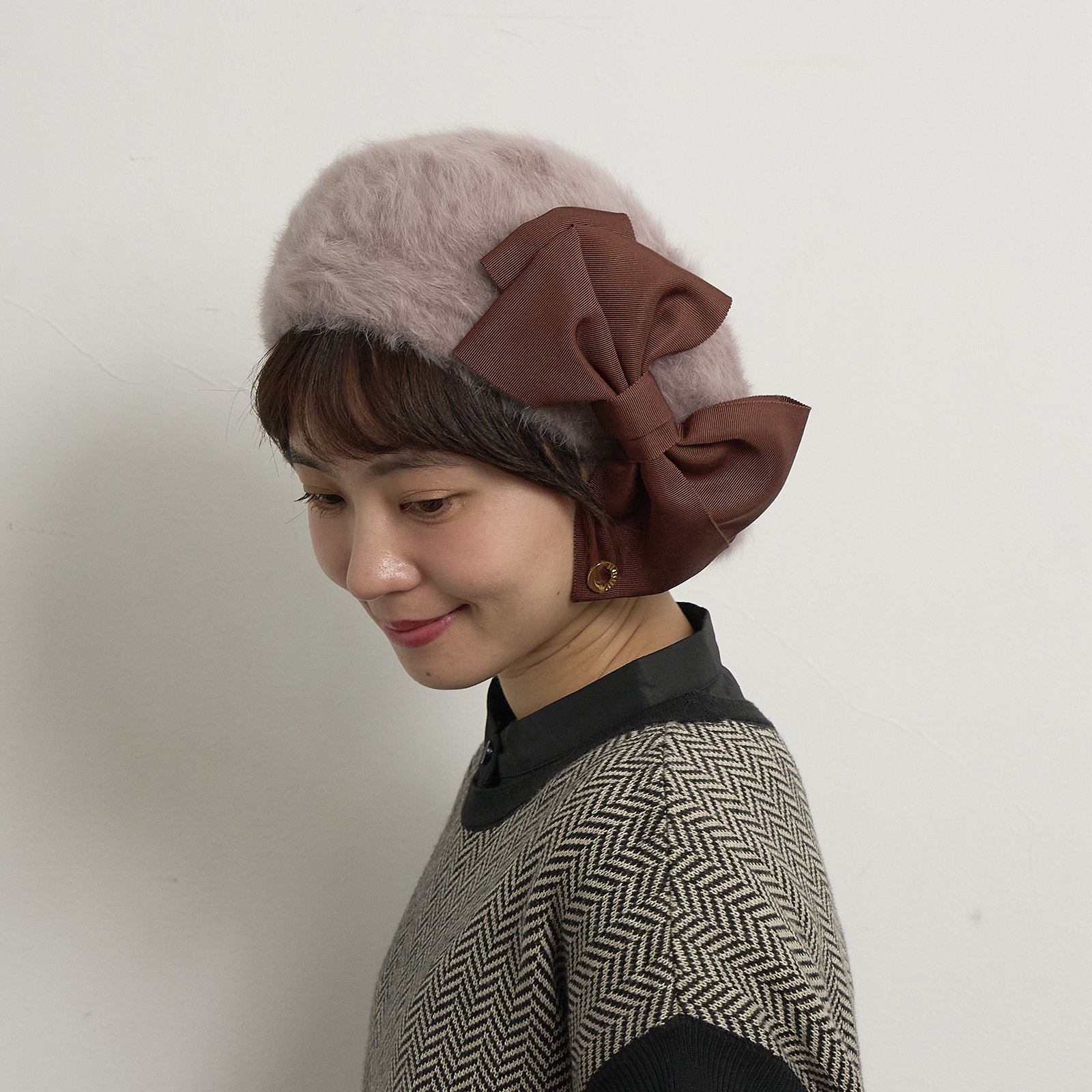 アンゴラリボンベレー/ベージュ　255-11-203