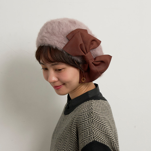 CA4LA カシラ♡リボン付きアンゴラニット帽 ベージュ リボン CA4LA カシラ♡リボン付きアンゴラニット帽 ベージュ リボン CA4LA