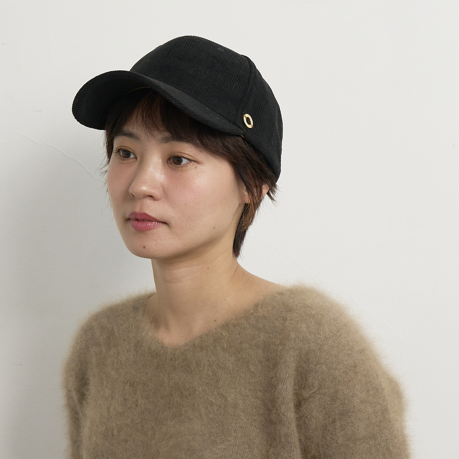 【サイズ調節可能】コーデュロイキャップ/ブラック　255-4-201
