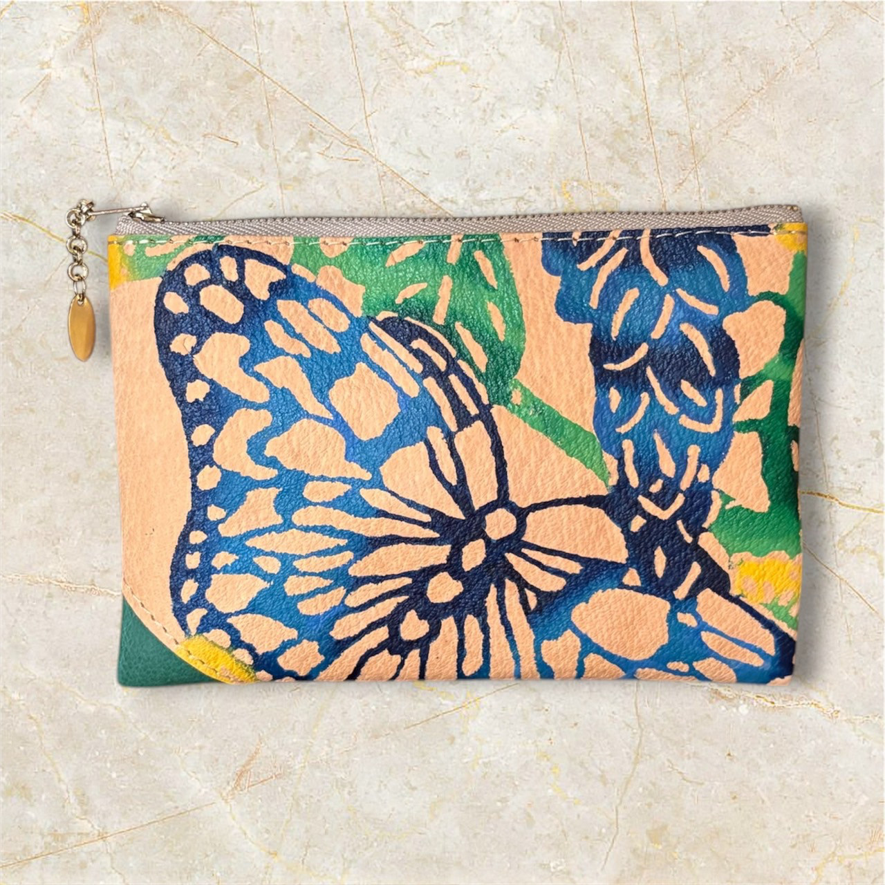 革ポーチ/手染め紅型/オオゴマダラ