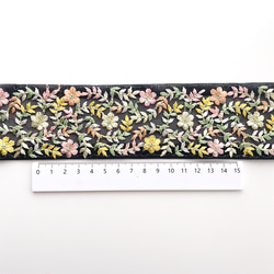 1069 【 幅：5.5cm 】 インド刺繍リボン　ブラック　チュール　イエロー　オレンジ　グリーン 5枚目の画像