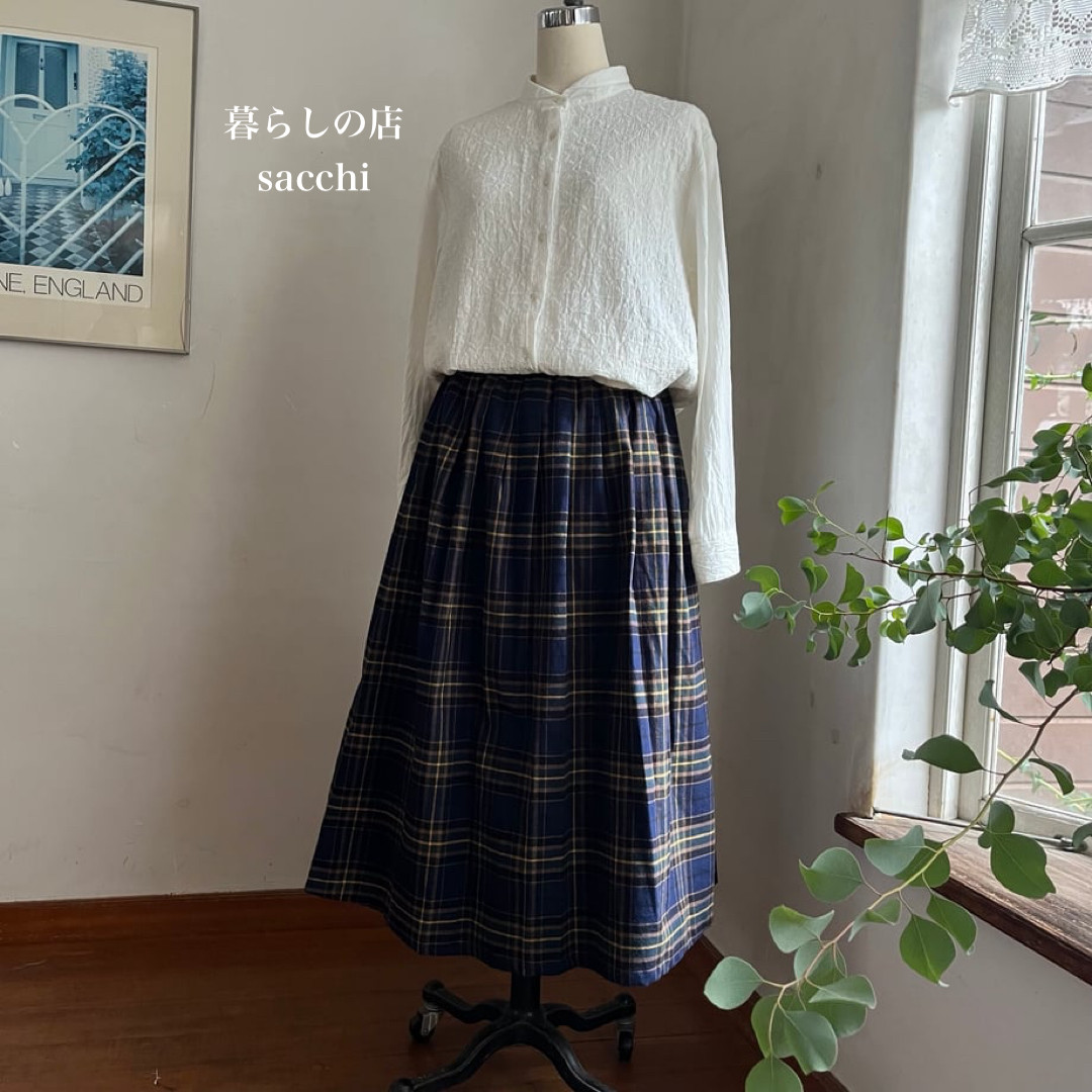 アネモネスカート　コットンフランネル　タータンチェック　ネイビー×ブラウン　　＊暮らしの店sacchi＊