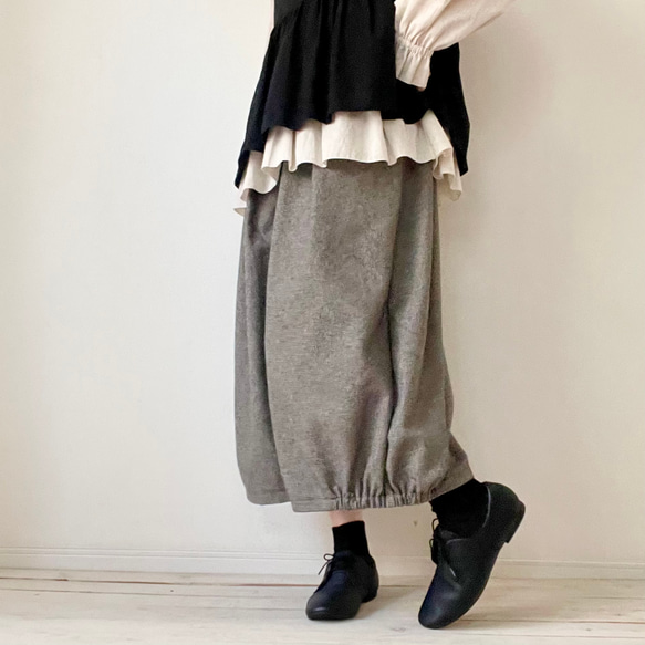 □新作大人気‼️コットンツイード千鳥格子バルーンパンツ　黒エクリュ/黒グレー★ポケット有　丈調整可能　受注製作 9枚目の画像