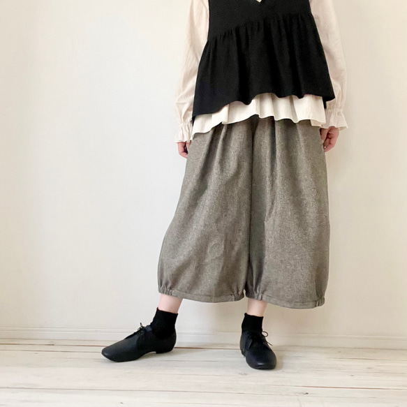 □新作大人気‼️コットンツイード千鳥格子バルーンパンツ　黒エクリュ/黒グレー★ポケット有　丈調整可能　受注製作 4枚目の画像