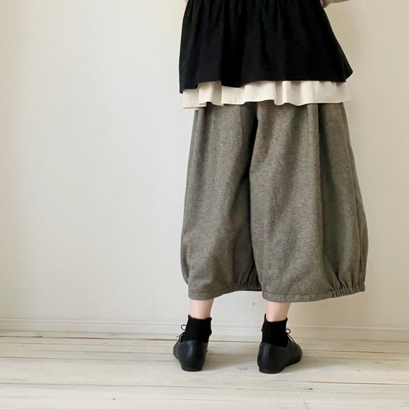 □新作大人気‼️コットンツイード千鳥格子バルーンパンツ　黒エクリュ/黒グレー★ポケット有　丈調整可能　受注製作 5枚目の画像