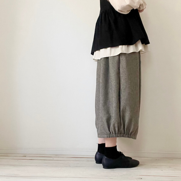 □新作大人気‼️コットンツイード千鳥格子バルーンパンツ　黒エクリュ/黒グレー★ポケット有　丈調整可能　受注製作 6枚目の画像