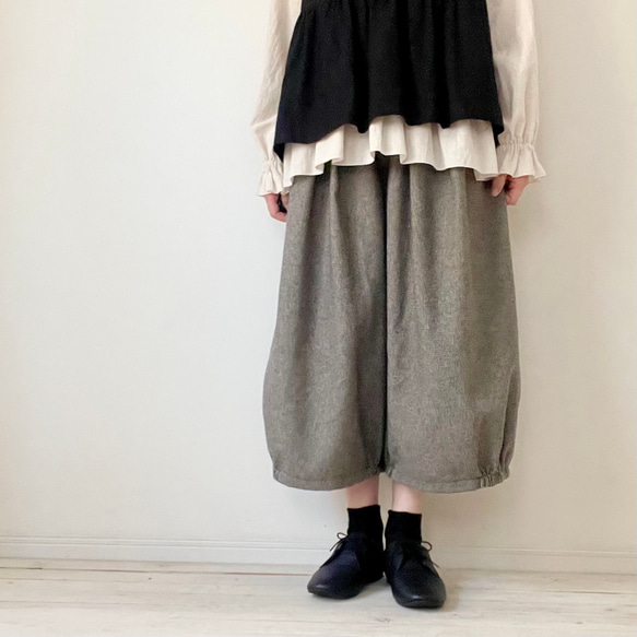 □新作大人気‼️コットンツイード千鳥格子バルーンパンツ　黒エクリュ/黒グレー★ポケット有　丈調整可能　受注製作 10枚目の画像