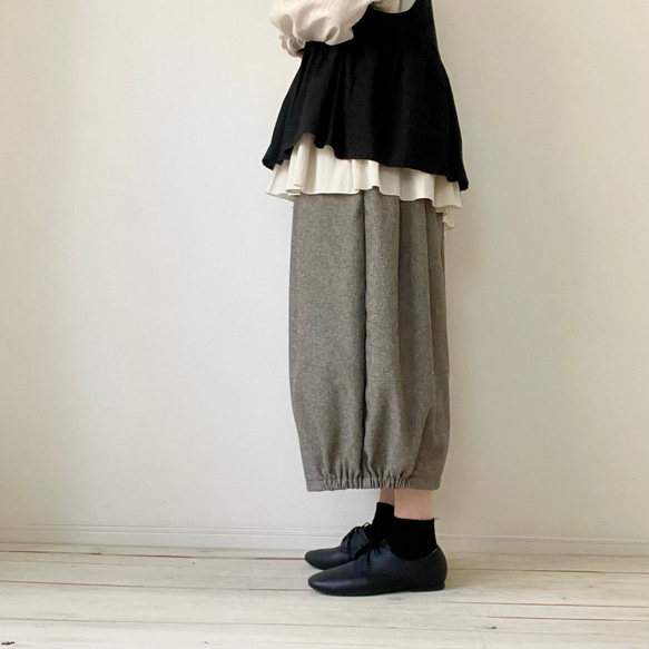 □新作大人気‼️コットンツイード千鳥格子バルーンパンツ　黒エクリュ/黒グレー★ポケット有　丈調整可能　受注製作 3枚目の画像