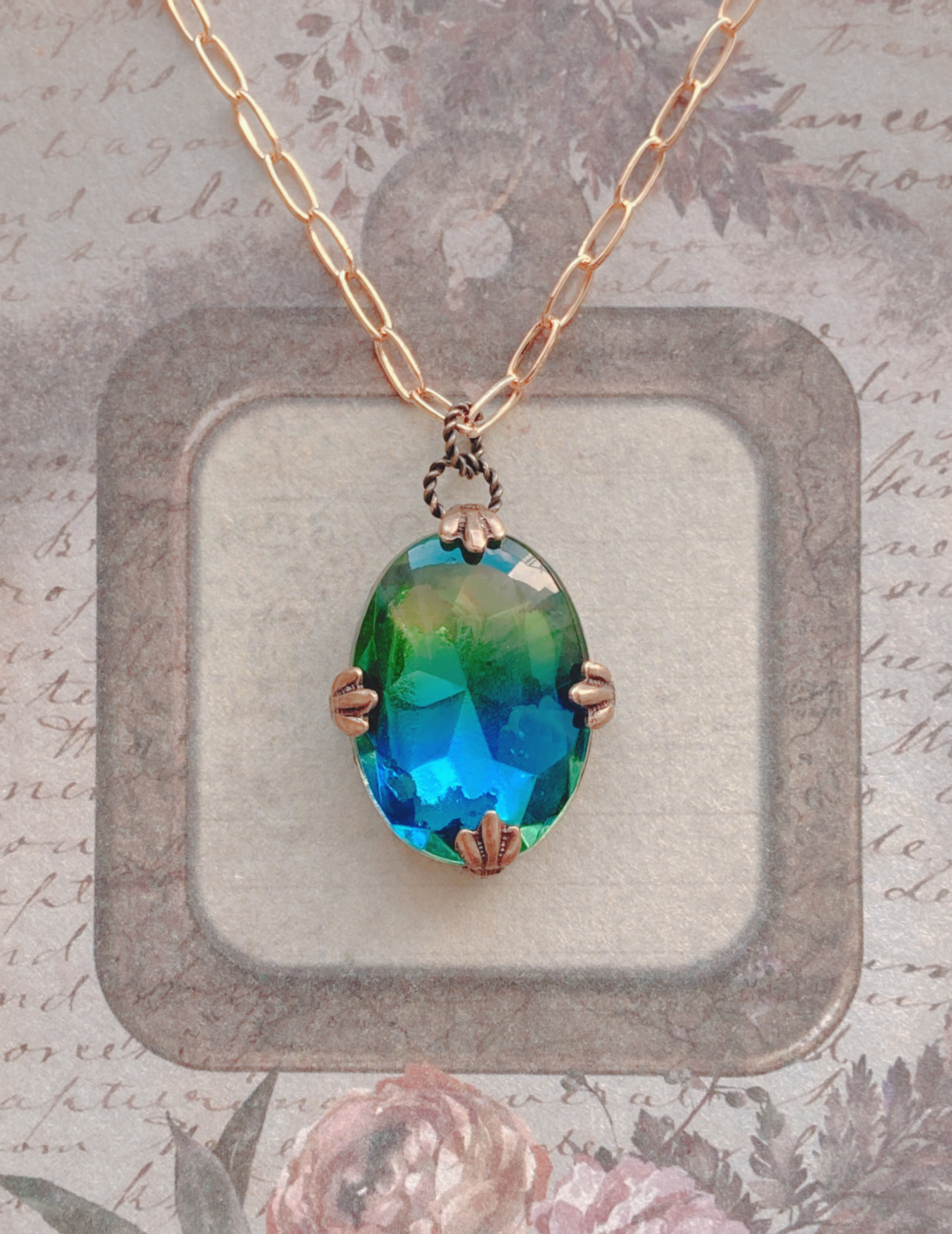 ヴィンテージ西ドイツ ガラスペンダント オーバル ―二色の煌めきで日常を彩る―