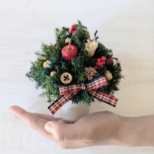 ミニツリーのフライングリース　（プリザーブド） クリスマスアレンジメント ミニツリー A-58 プリザーブドフラワー