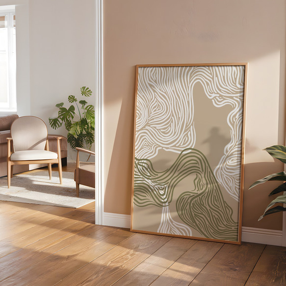 アートポスター 抽象ライン 波 曲線美 ナチュラルカラー ミニマルデザイン 北欧モダン 2枚目の画像
