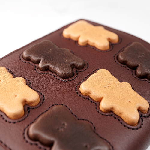 くまちゃんブラウニー2つ折りがま口財布（牛革製）／お菓子な革小物 二