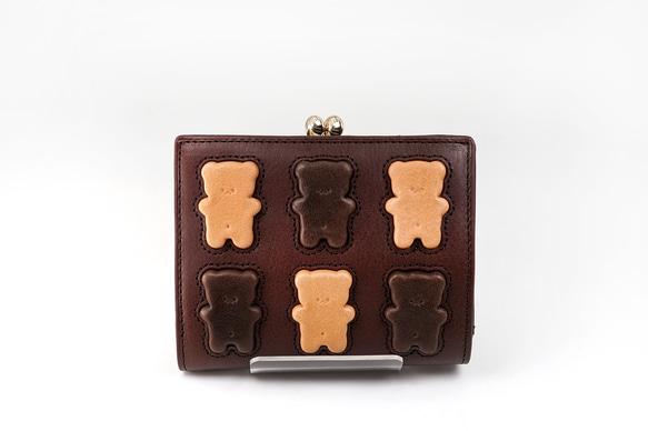 くまちゃんブラウニー2つ折りがま口財布（牛革製）／お菓子な革小物 2枚目の画像