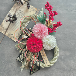 No.364 南天のしめ縄リース2024 ハンドメイドお正月飾り玄関リース