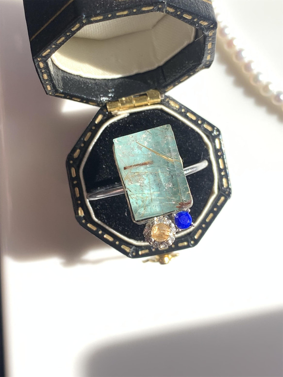 ターコイズ×ルチルクォーツ ダブレット ラピスラズリ リング シルバー