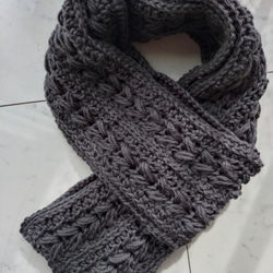 マフラー 模様編み フリンジ グレー 編み 手編み 編み物 マフラー