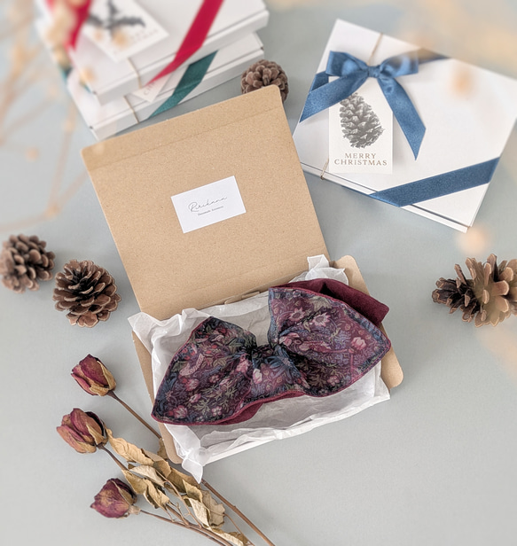 ホリデーボックス2025/選べるカラー/本革スエード大人のためのバンスクリップリボン小さめ＆ インド刺繍リボンシュシュ 18枚目の画像