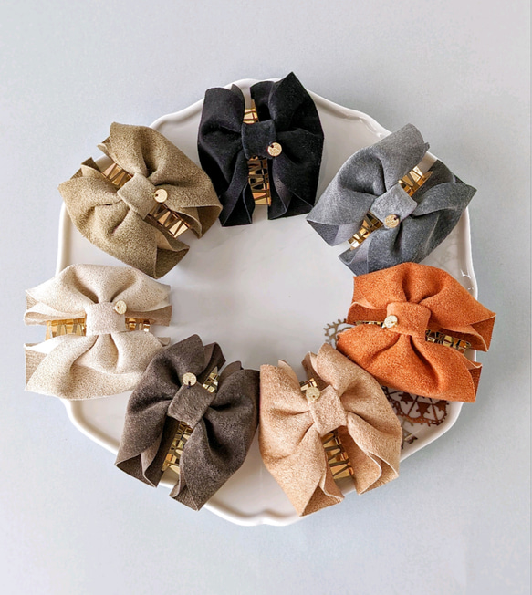 ホリデーボックス2025/選べるカラー/本革スエード大人のためのバンスクリップリボン小さめ＆ インド刺繍リボンシュシュ 7枚目の画像