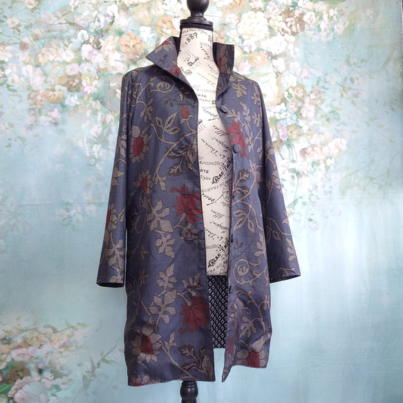 f7 ラグランスリーブコート 総裏付  着物リメイク 大島紬 Мサイズ 6枚目の画像