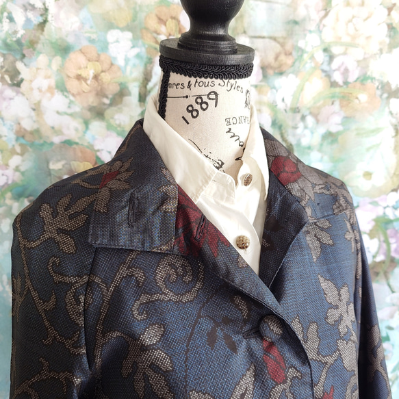 f7 ラグランスリーブコート 総裏付  着物リメイク 大島紬 Мサイズ 9枚目の画像