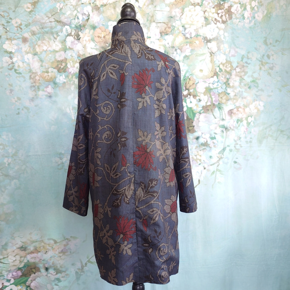 f7 ラグランスリーブコート 総裏付  着物リメイク 大島紬 Мサイズ 13枚目の画像