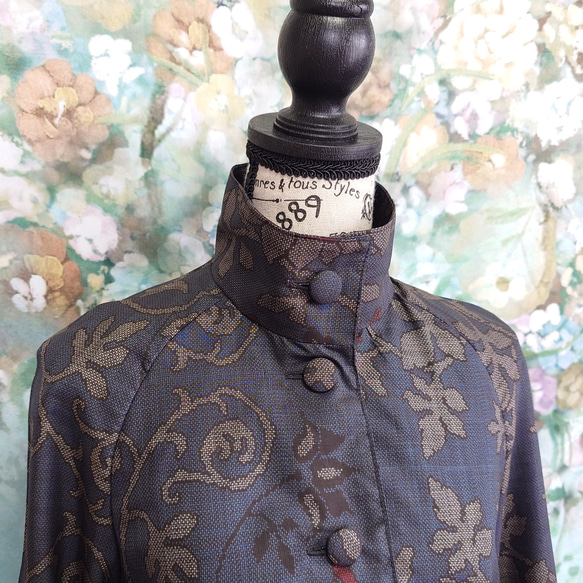 f7 ラグランスリーブコート 総裏付  着物リメイク 大島紬 Мサイズ 7枚目の画像