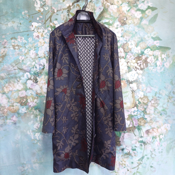 f7 ラグランスリーブコート 総裏付  着物リメイク 大島紬 Мサイズ 14枚目の画像