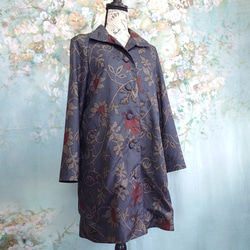 f7 ラグランスリーブコート 総裏付  着物リメイク 大島紬 Мサイズ 5枚目の画像