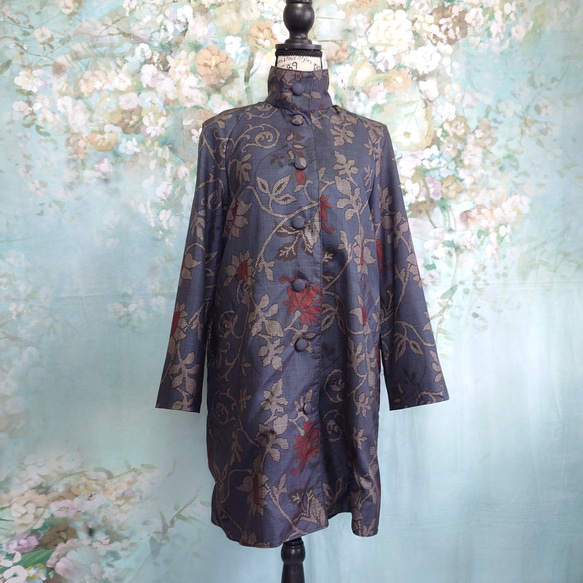 f7 ラグランスリーブコート 総裏付  着物リメイク 大島紬 Мサイズ 3枚目の画像