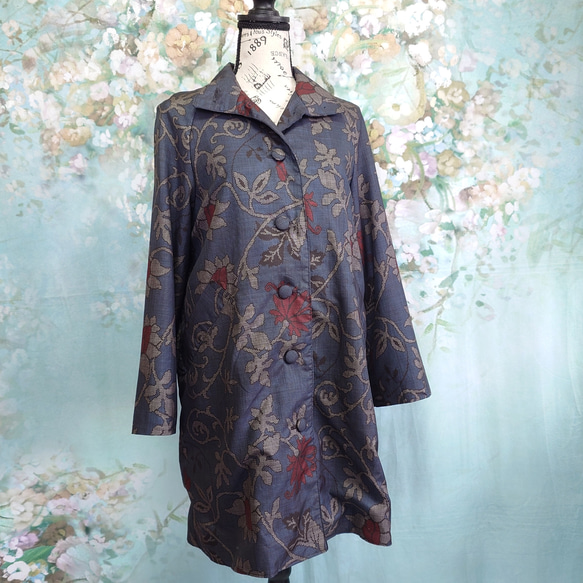 f7 ラグランスリーブコート 総裏付  着物リメイク 大島紬 Мサイズ 4枚目の画像