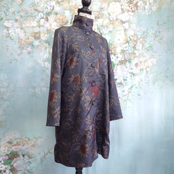 f7 ラグランスリーブコート 総裏付  着物リメイク 大島紬 Мサイズ 2枚目の画像