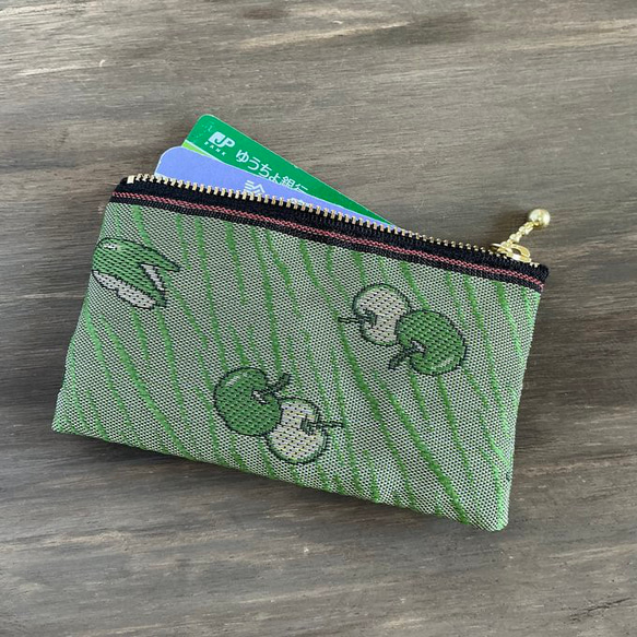畳縁　硬幣錢包　名片夾　青蘋果　兔子　綠色的　日式 第2張的照片