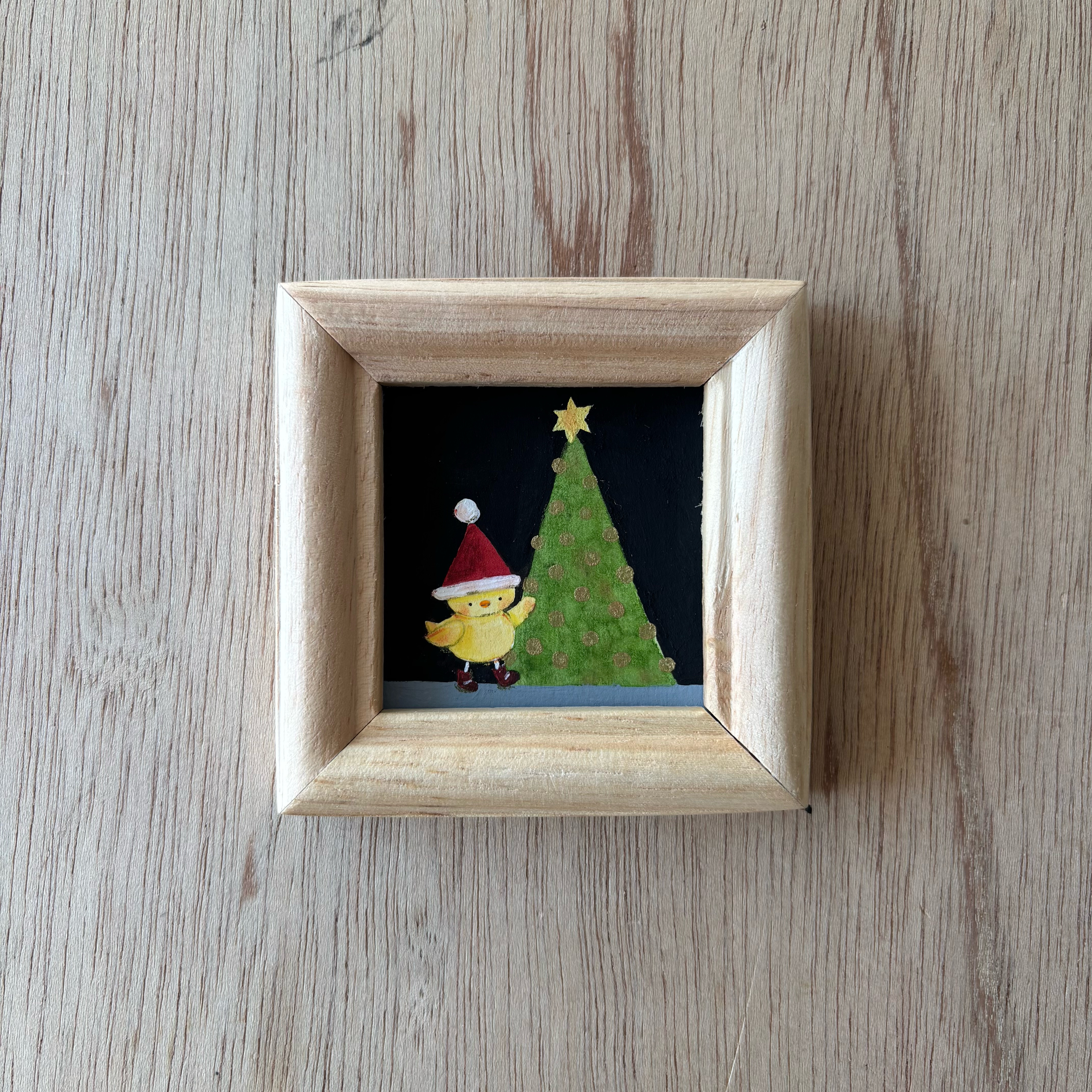「クリスマスツリーの下」ミニ額　キラキラ原画
