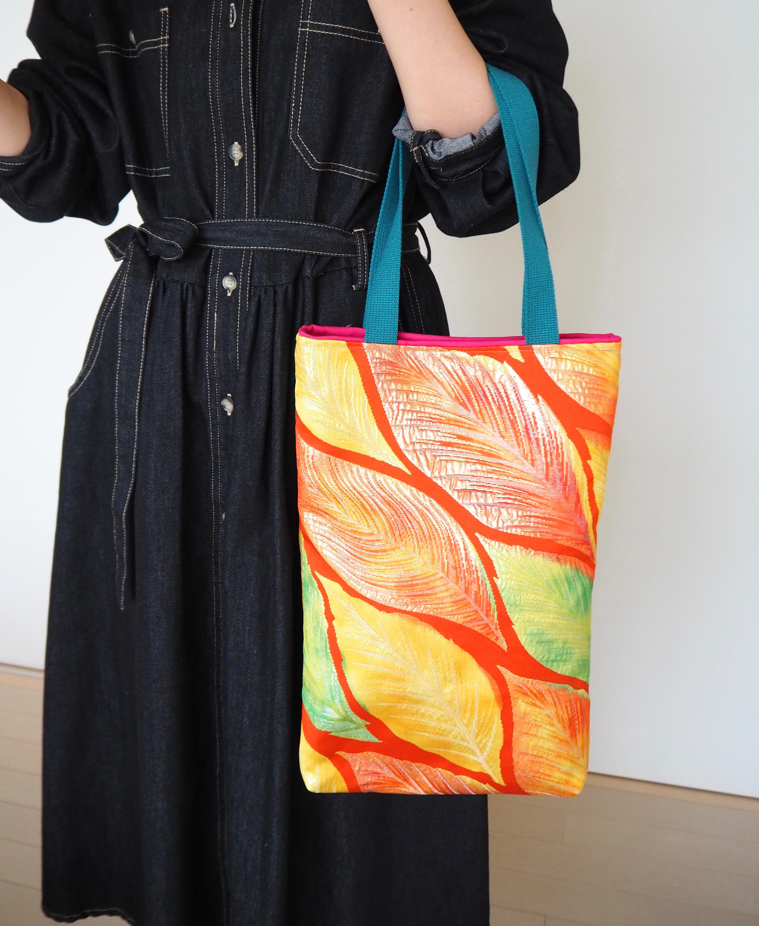 【一点物】正絹帯リメイク トートバッグ｜帆布×着物帯 和モダン カラフル 個性的 ハンドメイド 日本製