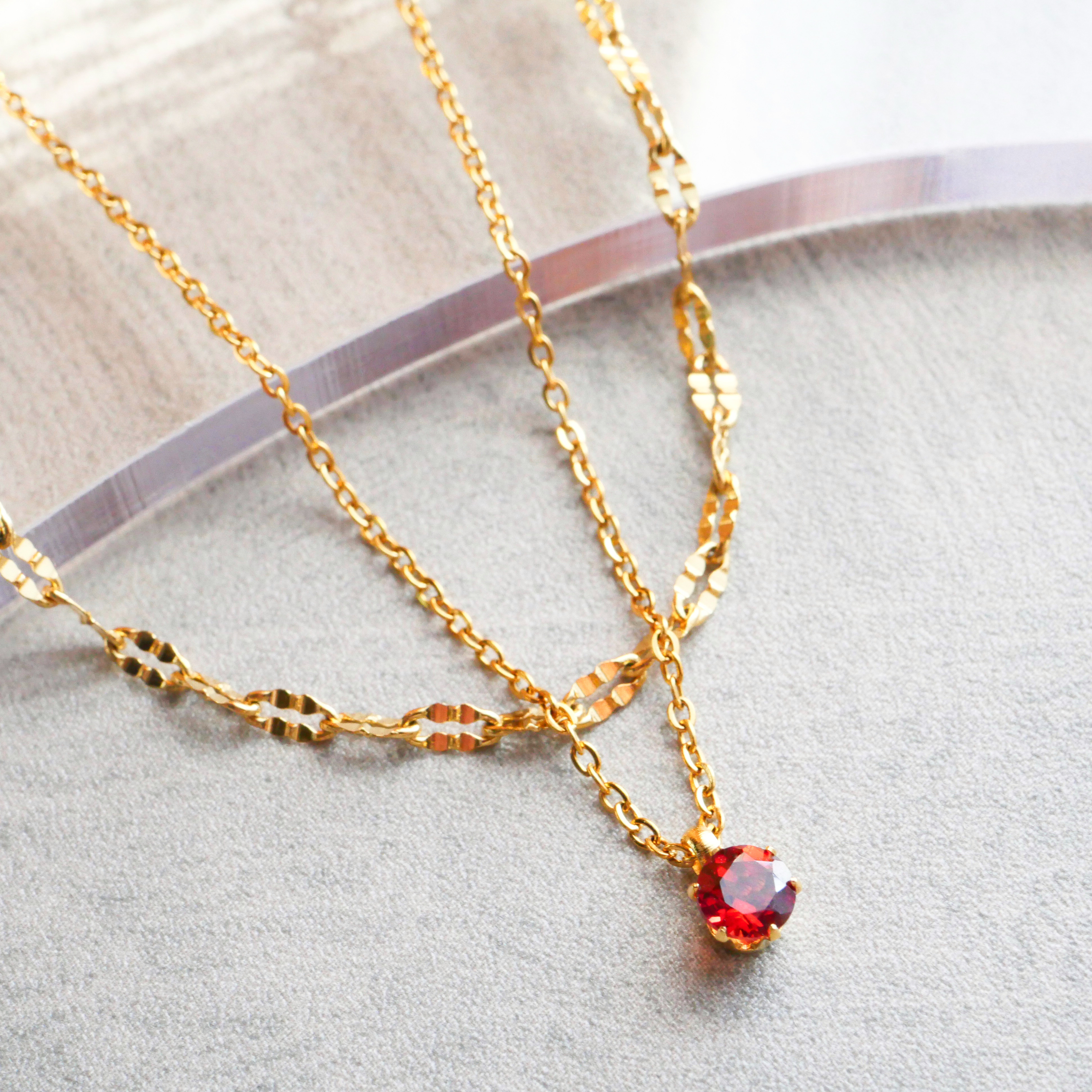 選べる誕生石×ペタルチェーンネックレス　２連ネックレス　ゴールド/シルバー/ピンクゴールド　サージカルステンレス　天然石