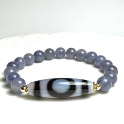 希少 馬蹄痕紋天珠・龍六眼天珠と9mmブラックマイカーのブレスレット