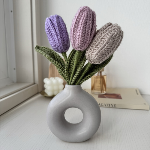 ブンブン　チューリップの花束　ブーケ　枯れない花　ニットフラワー かぎ針編みの選べる10色チューリップ』編み物 枯れない花 毛糸 ニット