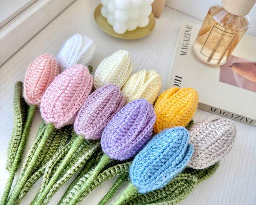 かぎ針編みの選べる10colorsチューリップ』編み物 枯れない花 毛糸