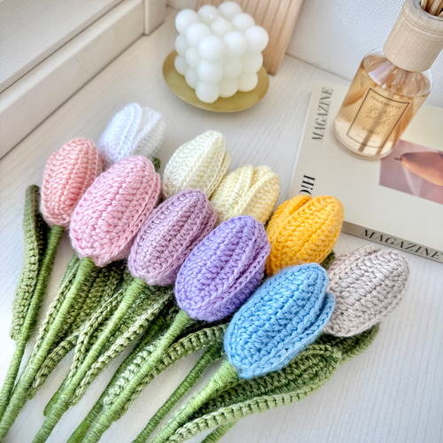 かぎ針編みの選べる10色チューリップ』編み物 枯れない花 毛糸 ニット