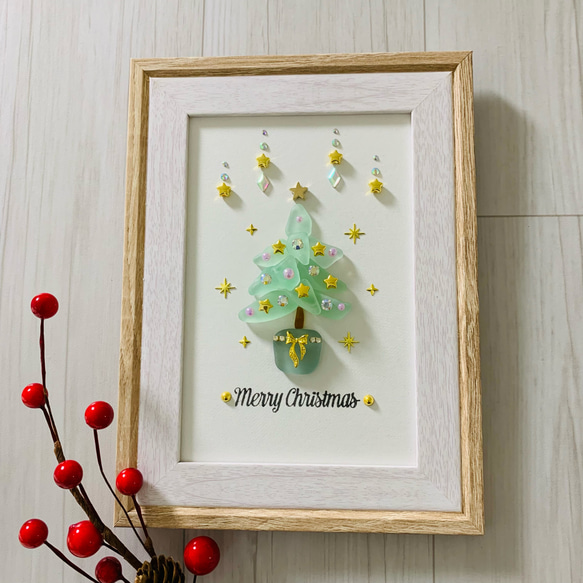 シーグラスアート クリスマスツリー インテリア雑貨 北欧 ウェルカムスペース飾り 誕生日プレゼント クリスマス贈り物 3枚目の画像