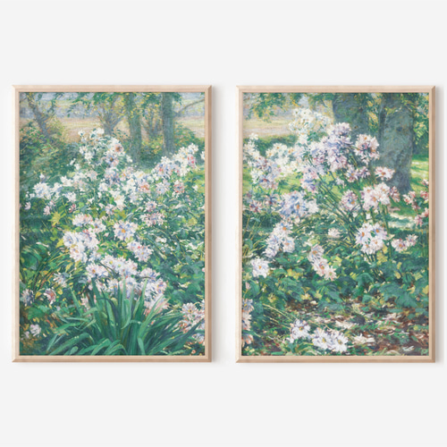 アンティーク 花の風景画 アートポスター 2枚セット 北欧インテリア