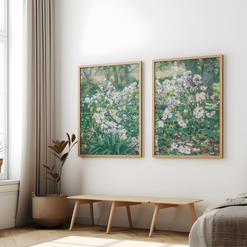 アンティーク 花の風景画 アートポスター 2枚セット 北欧インテリア