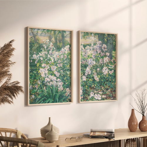 アンティーク 花の風景画 アートポスター 2枚セット 北欧インテリア