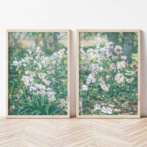 アンティーク 花の風景画 アートポスター 2枚セット 北欧インテリア