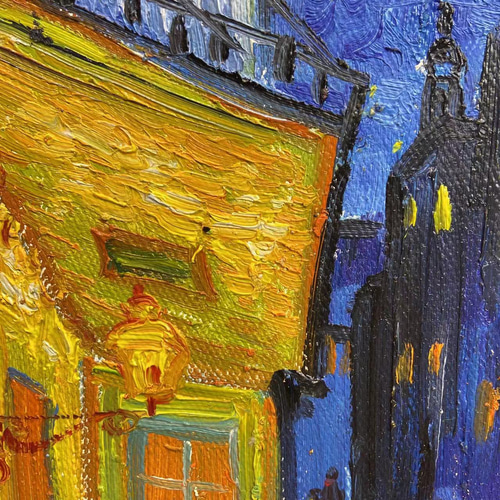 ゴッホ風 夜のカフェテラス 額縁付き 油彩アート 絵画 インテリア 額縁付き】ゴッホ風『夜のカフェテラス』油彩画｜手描き原画