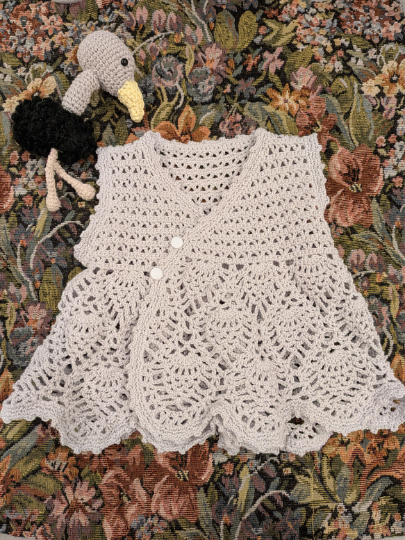 ベビーサイズ✨️かぎ針編み コットンベスト  ナチュラル 2枚目の画像