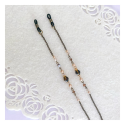 べっ甲色チェコビーズ＆SWAROVSKIのアンティーク調メガネチェーン 5枚目の画像